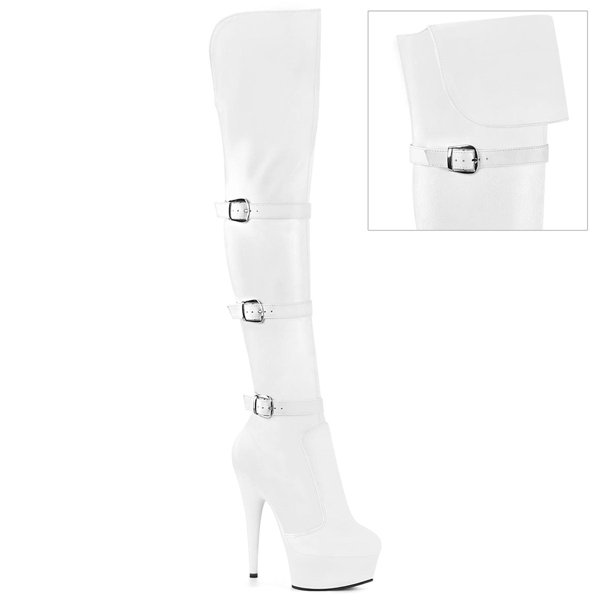 DELIGHT-3018 White Stretch Faux Leather/White Matte