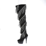 DELIGHT-3065 Black Faux Suede-Silver/Black Matte Thigh Boot Pleaser US Size (Women's): 6