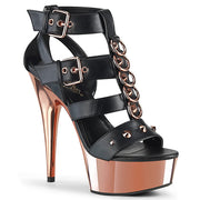 DELIGHT-658 Black Faux Leather/Rose Gold Chrome Platform Sandal Pleaser US Size (Women's): 5