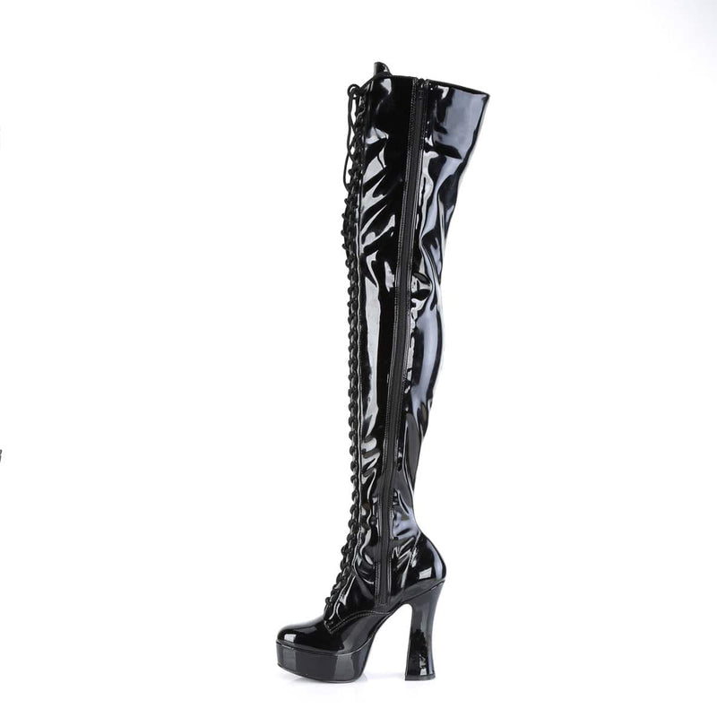 ELECTRA-3023 Black Stretch Patent/Black Thigh Boot Pleaser US Size (Women's): 6