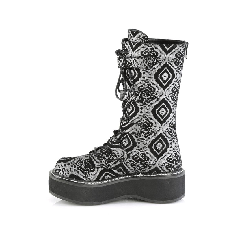 EMILY-322 Black-Silver Faux Nubuck Leather Mid-Calf Boot Demonia US Size (Women's): 6