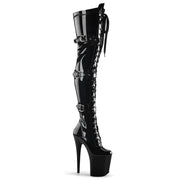 FLAMINGO-3028 Black Stretch Patent/Black Thigh Boot Pleaser US Size (Women's): 6