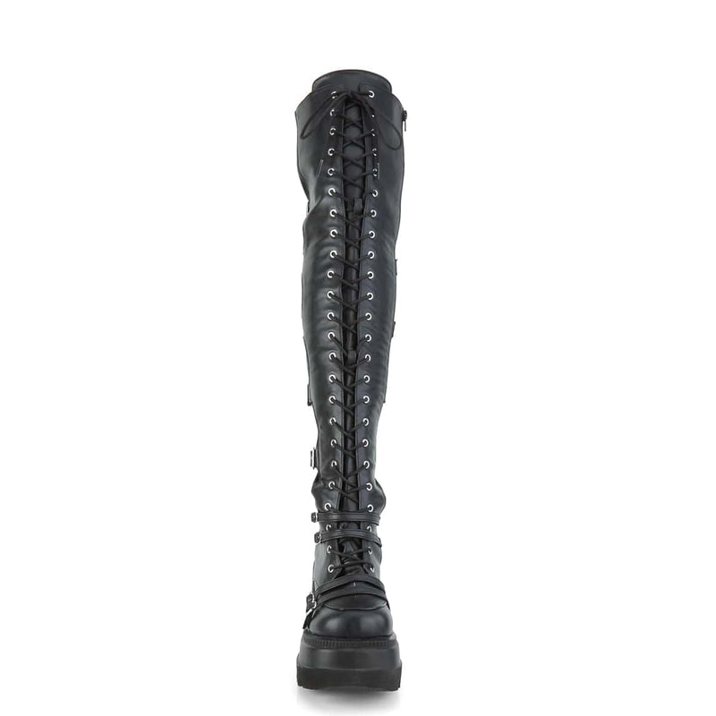 SHAKER-350 Black Veagn Leather-Stretch Demonia US Size (Women's): 5