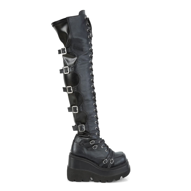 SHAKER-350 Black Veagn Leather-Stretch Demonia US Size (Women's): 5