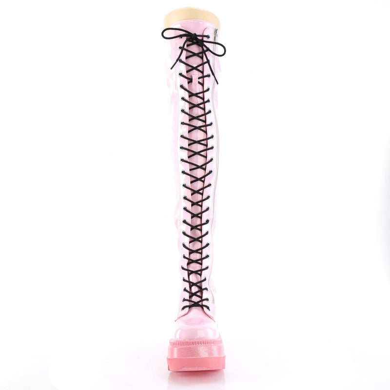 SHAKER-374-1 Baby Pink Hologram Stretch Patent Thigh Boot Demonia US Size (Women's): 6