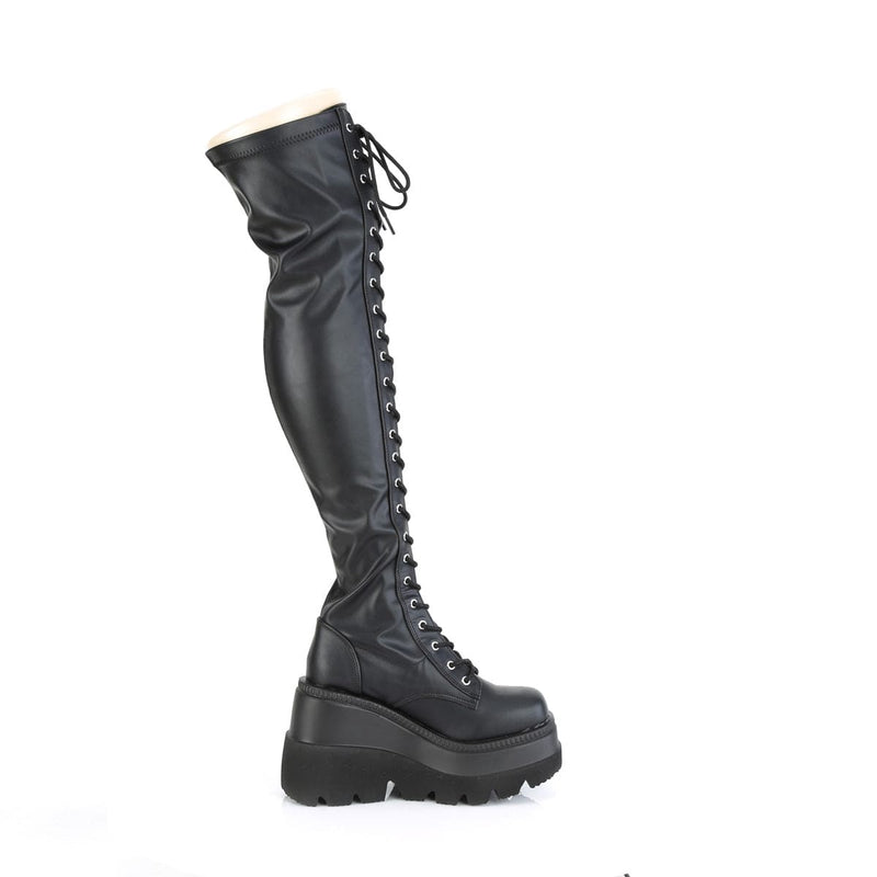 SHAKER-374 Black Stretch Vegan Leather Demonia US Size (Women's): 5