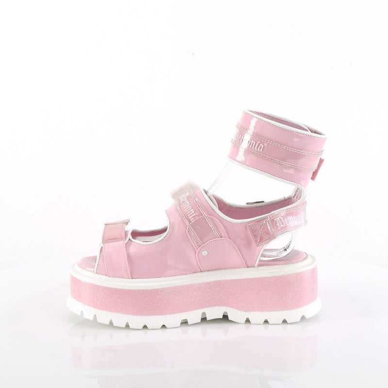 SLACKER-15B Baby Pink Hologram Patent Demonia US Size (Women's): 6