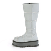 SLACKER-230 Grey Reflective Vegan Leather Knee Boot Demonia US Size (Women's): 6