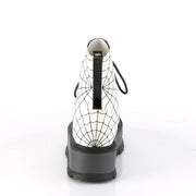 SLACKER-88 White Glow Vegan Leather-Black Patent Shoes Demonia US Size (Women's): 6