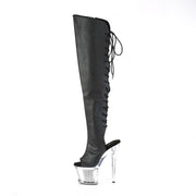 SPECTATOR-3019 Black Faxur Leather/Clear-Silver Chrome Thigh Boot Pleaser US Size (Women's): 6