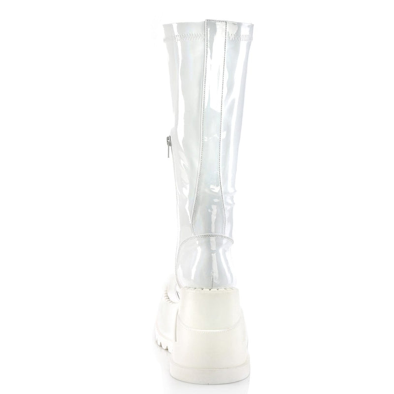 STOMP-200 White Hologram Stretch Patent Demonia US Size (Women's): 5