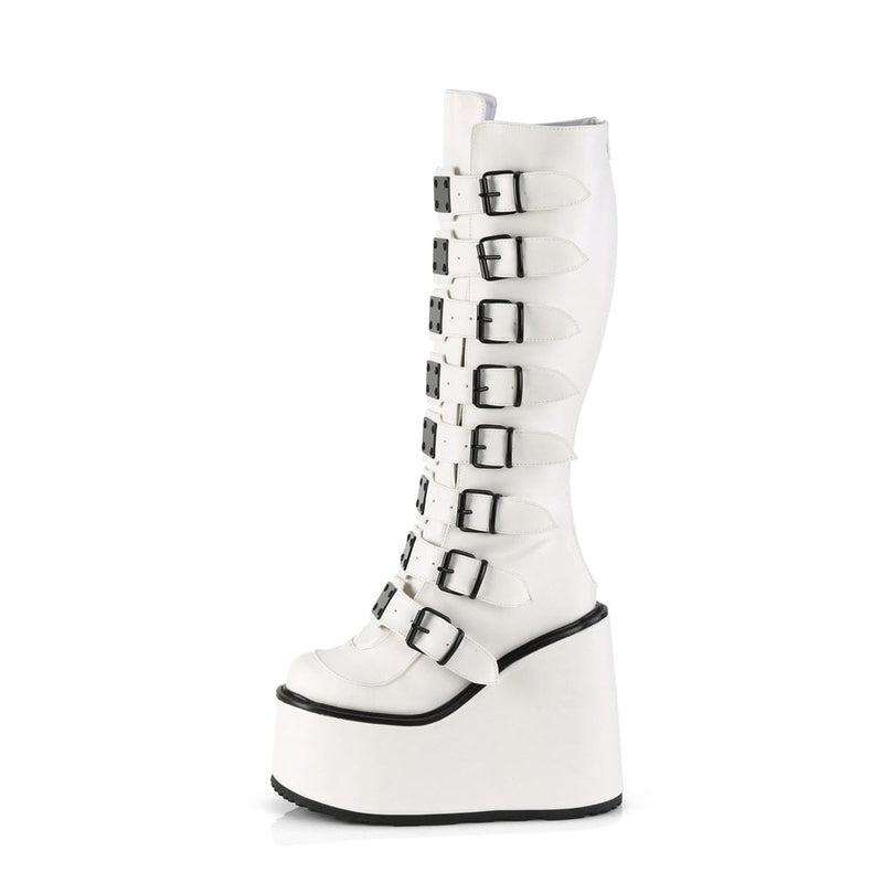 SWING-815 White Vegan Leather Knee Boot Demonia US Size (Women's): 6