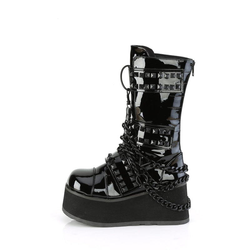 TRASHVILLE-138 Black Patent Mid-Calf Boot Demonia US Size (Unisex/Men's): 4