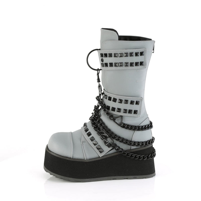 TRASHVILLE-138 Grey Multi Reflective Vegan Leather Mid-Calf Boot Demonia US Size (Unisex/Men's): 4