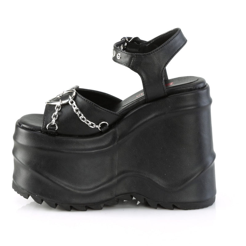 WAVE-09 Black Vegan Leather Sandal Demonia US Size (Women's): 6