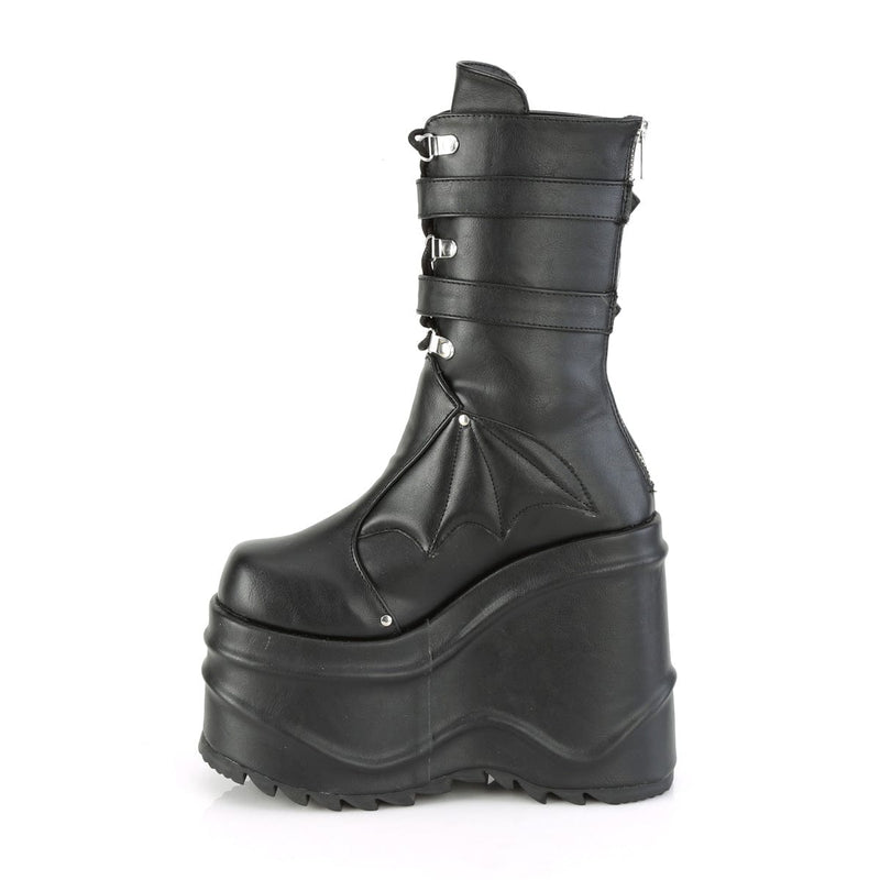 WAVE-150 Black Vegan Leather Mid-Calf Boot Demonia US Size (Women's): 6