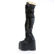 WAVE-315 Black Stretch Vegan Leather Thigh Boot Demonia US Size (Women's): 6